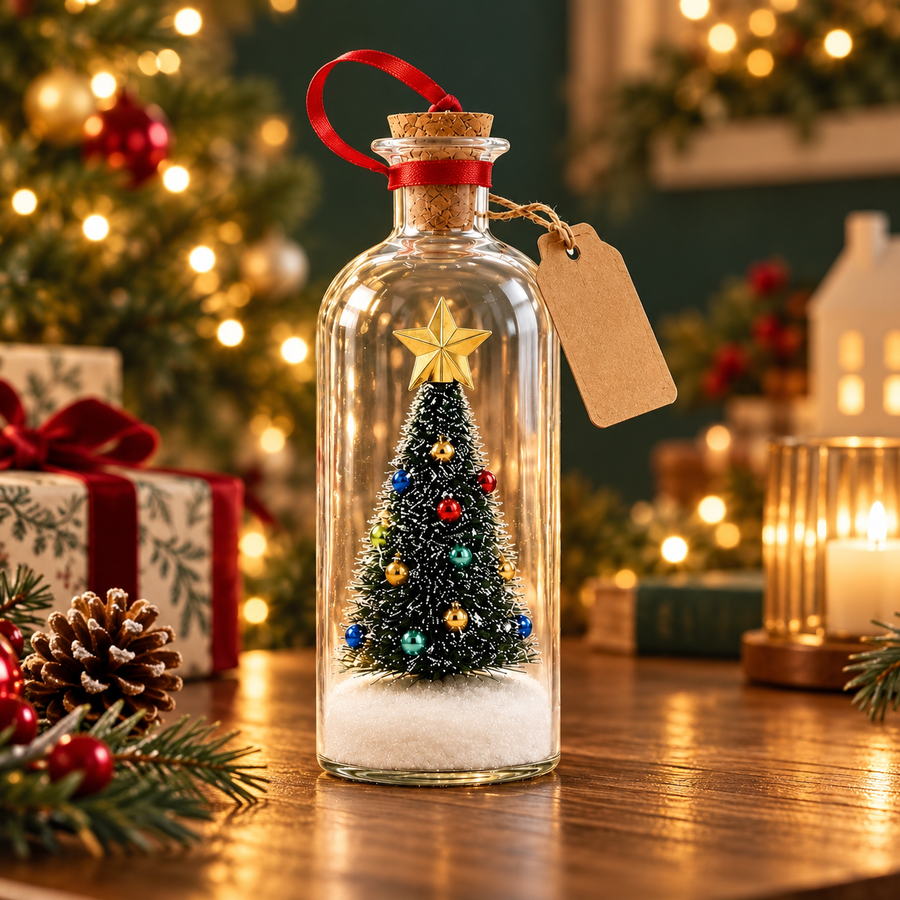 Christmas Message Bottle shown in different holiday settings
